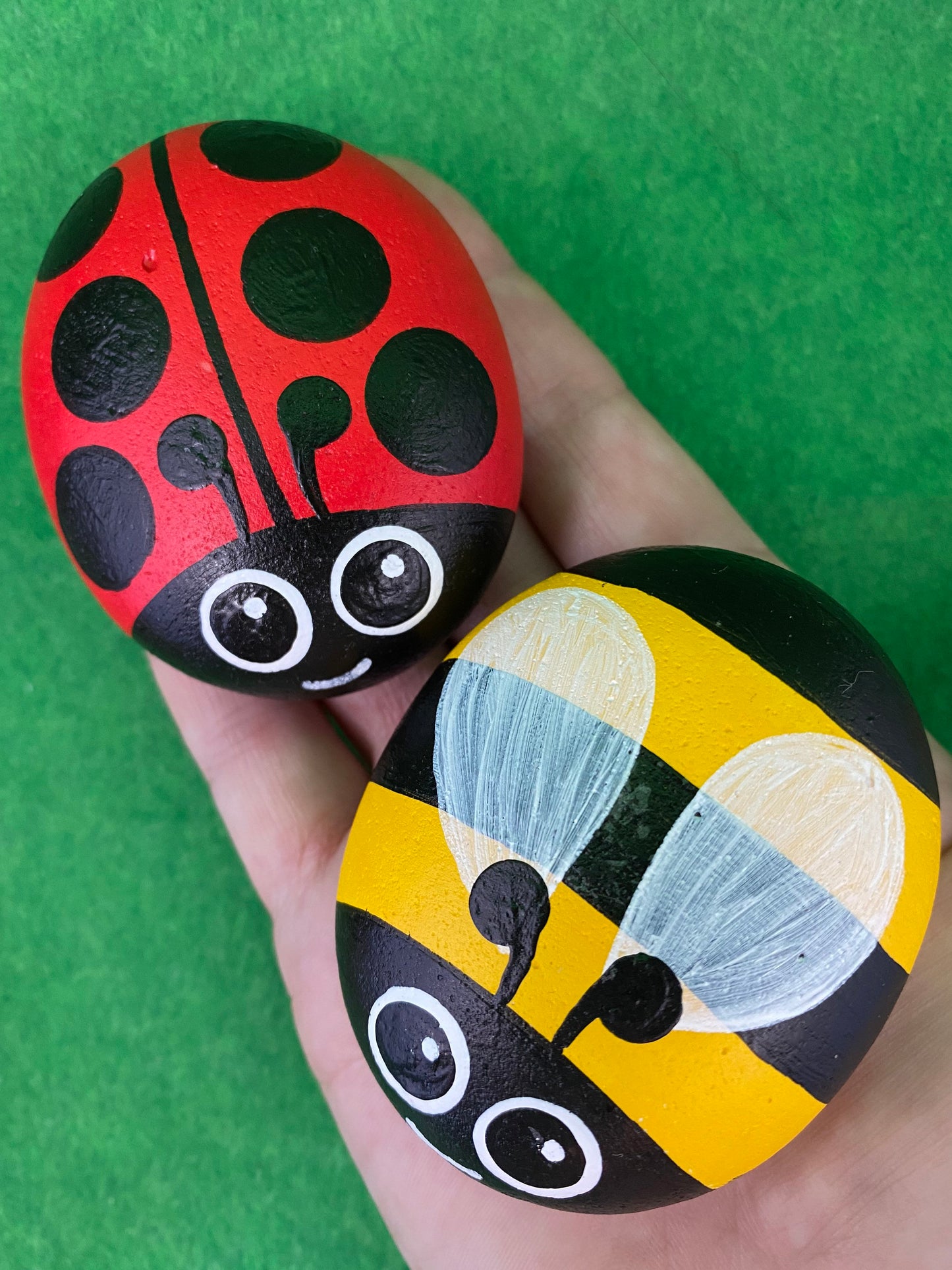 Hand painted Ladybug and Bee Pebbles