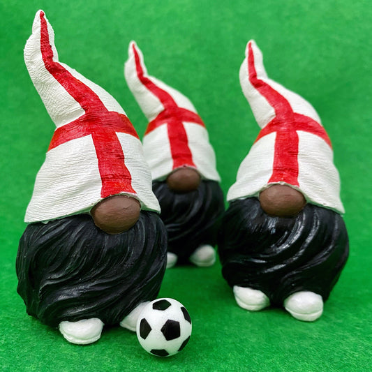 Hand painted Gonk statues with England Flag hats and mini football