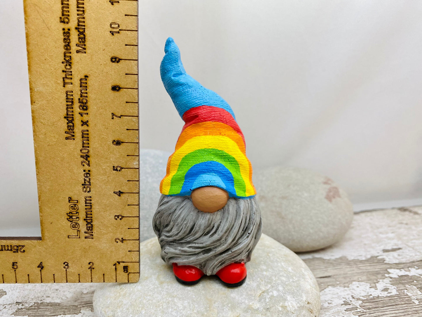 Hand painted Gonk statue with Rainbow hat